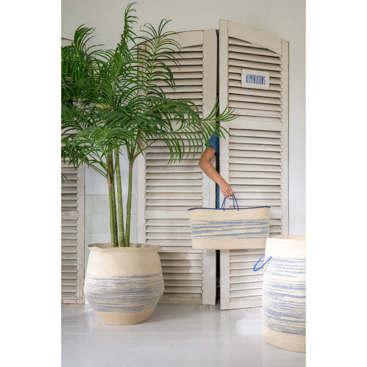 Set Van 2 Mand Gestreept Zeegras Naturel/Blauw J-Line