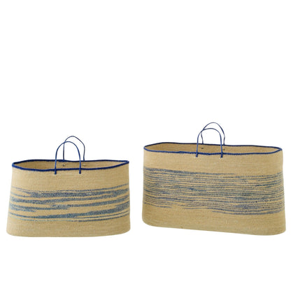 Set Van 2 Mand Met Handvat Gestreept Zeegras Naturel/Blauw J-Line