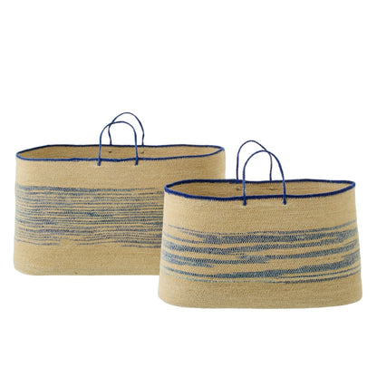 Set Van 2 Mand Met Handvat Gestreept Zeegras Naturel/Blauw J-Line