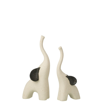 Set Van 2 Olifant Modern Steengoed Gebroken Wit/Zwart J-Line