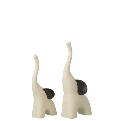 Set Van 2 Olifant Modern Steengoed Gebroken Wit/Zwart J-Line