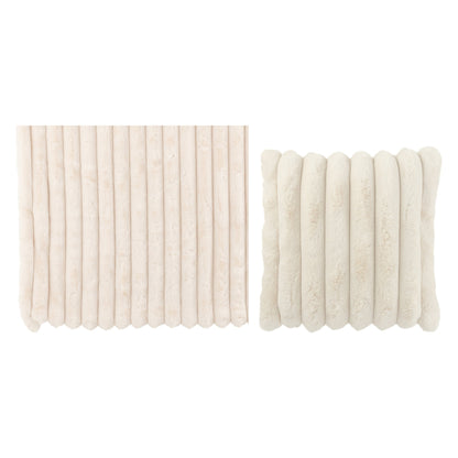 Set Van 2 Plaid en Kussen Corduroy Wit van J-Line, plaid en kussen naast elkaar op witte achtergrond
