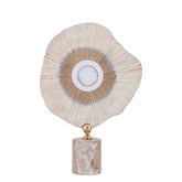 Set Van 2 Rella Beelden Beige Marmer van PTMD, het grote beeld L met gouden hart en witte steen op ronde marmeren voet