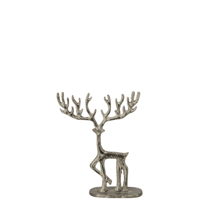 Klein zilverkleurig aluminium rendier van J-Line van 19 cm op een ronde voet