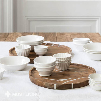 Set Van 2 Schalen Cream van MUST Living, ronde houten schalen in naturel van bovenaf