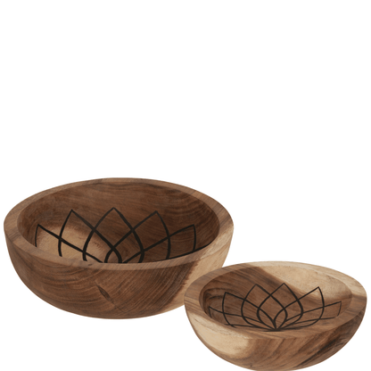 Set van 2 schalen Mandala Lotus van MUST Living, teakhouten schalen in naturel