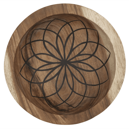 Mandala Lotus schaal van MUST Living van opzij, massief teakhout met natuurlijke nerf