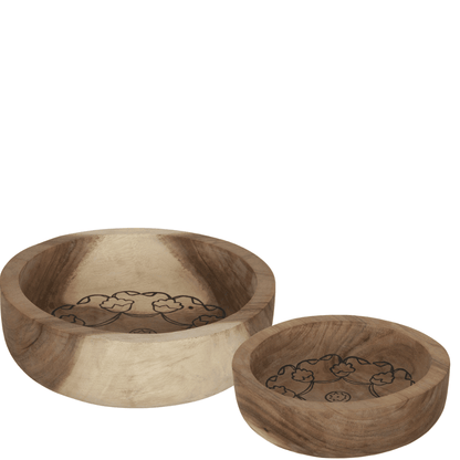 Set van 2 schalen Mandala van MUST Living, decoratieve schalen van teakhout in naturel