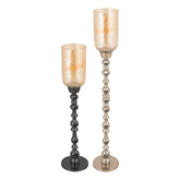Set Van 2 Tracy Windlichten Aluminium met Glas van PTMD, beide vloerwindlichten naast elkaar op witte achtergrond