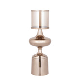 Set Van 2 Uvira Windlichten Amber Bruingoud van PTMD, het grote windlicht met amberkleurige glazen kelk