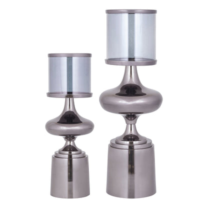 Set Van 2 Uvira Windlichten Grijs Gunmetal van PTMD, beide windlichten naast elkaar op witte achtergrond