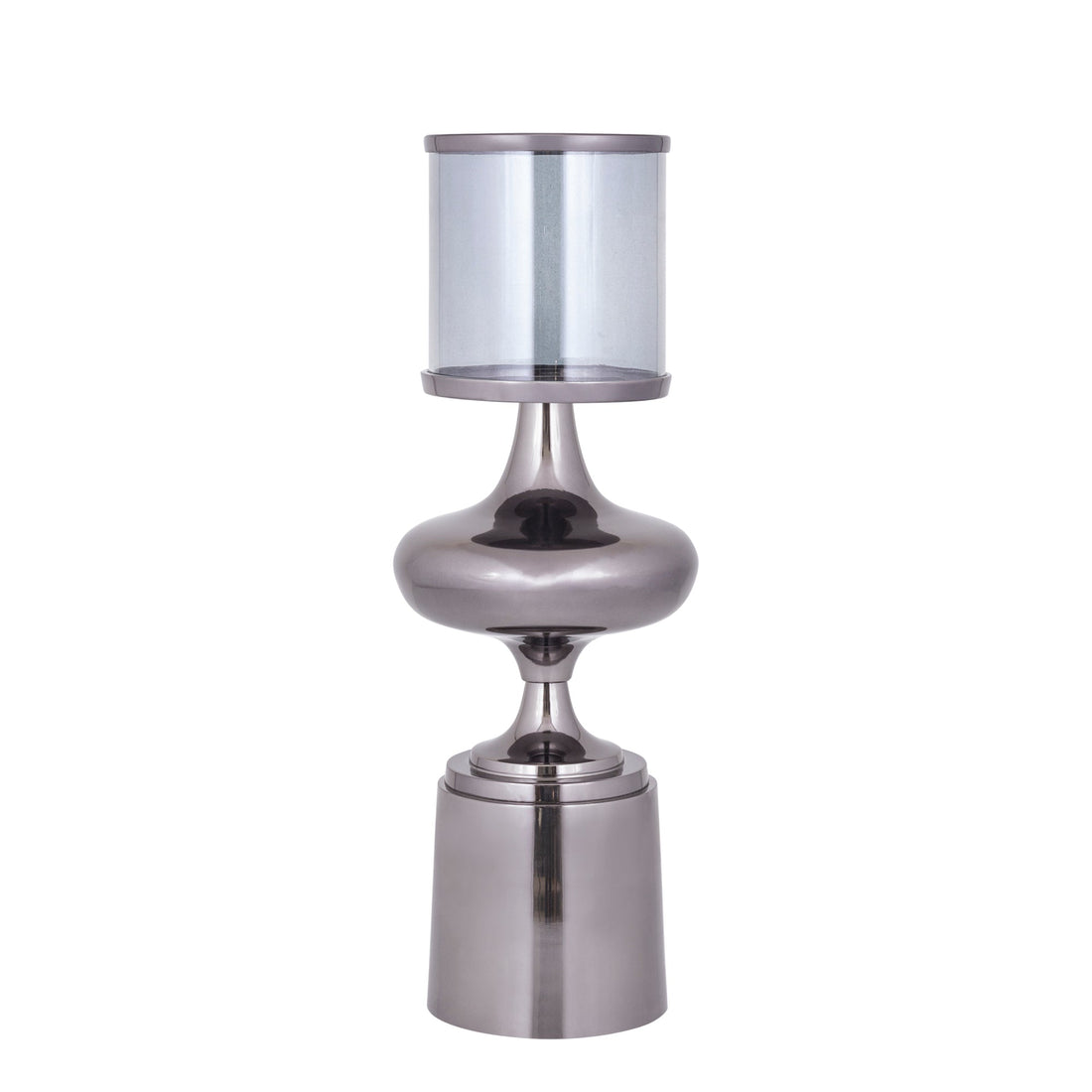Set Van 2 Uvira Windlichten Grijs Gunmetal van PTMD, het grote windlicht met rookgrijze glazen kelk