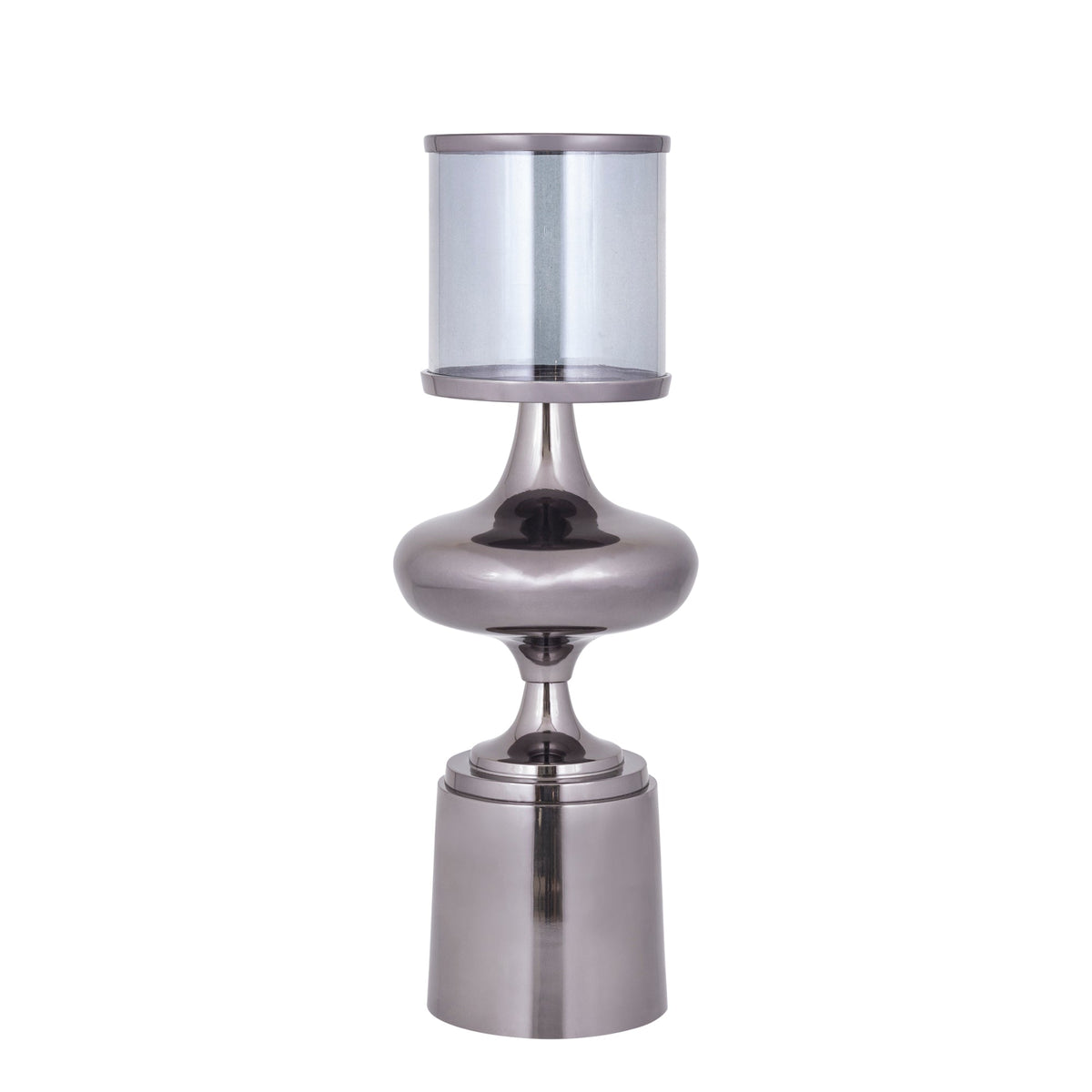 Set Van 2 Uvira Windlichten Grijs Gunmetal van PTMD, het grote windlicht met rookgrijze glazen kelk