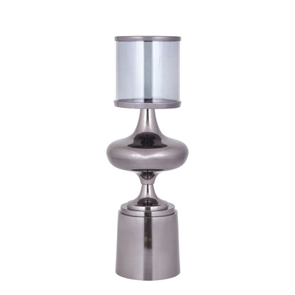 Set Van 2 Uvira Windlichten Grijs Gunmetal van PTMD, het grote windlicht met rookgrijze glazen kelk
