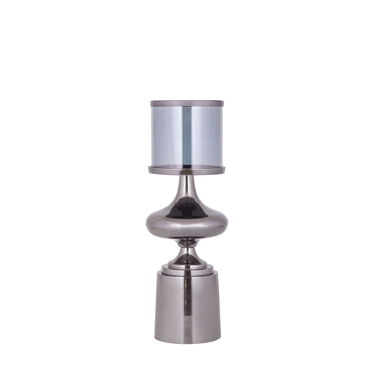 Set Van 2 Uvira Windlichten Grijs Gunmetal van PTMD, het kleine windlicht op donkergrijze metalen voet