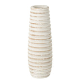 Hoge witte vloervaas van J-Line in paulowniahout met horizontale ribbels, 70 cm