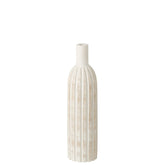 Witte houten flesvaas van J-Line met verticale groeven en smalle hals, 56 cm