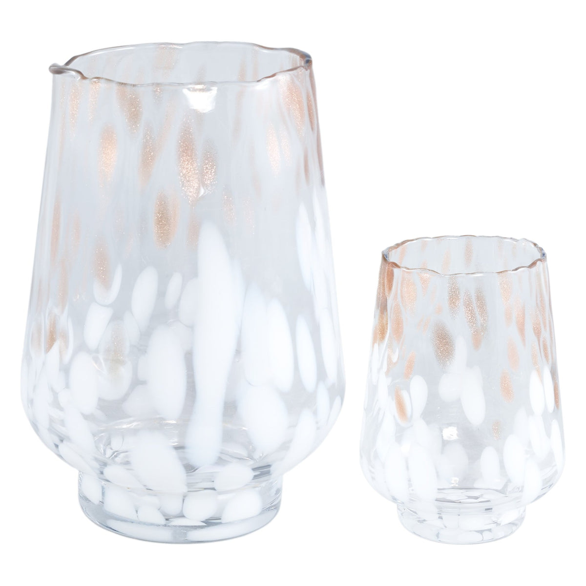 Set Van 2 Windlichten Angelina Glas Wit Goud van PTMD, de complete set met beide windlichten naast elkaar op witte achtergrond