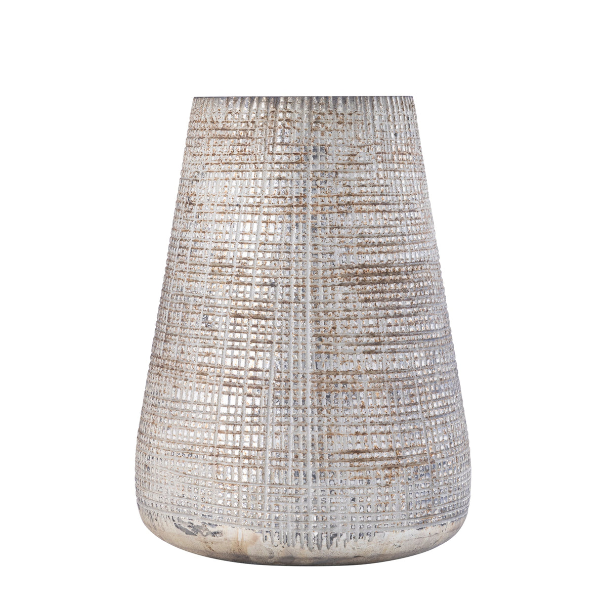 Damin Windlicht Crème Large van PTMD, onderdeel van de Set Van 2 Windlichten Damin Glas Crème, op witte achtergrond
