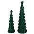 Set Van 2 Yule Kerstbomen Gelaagd Fluweel Donkergroen van PTMD, beide maten uit de set naast elkaar op witte achtergrond
