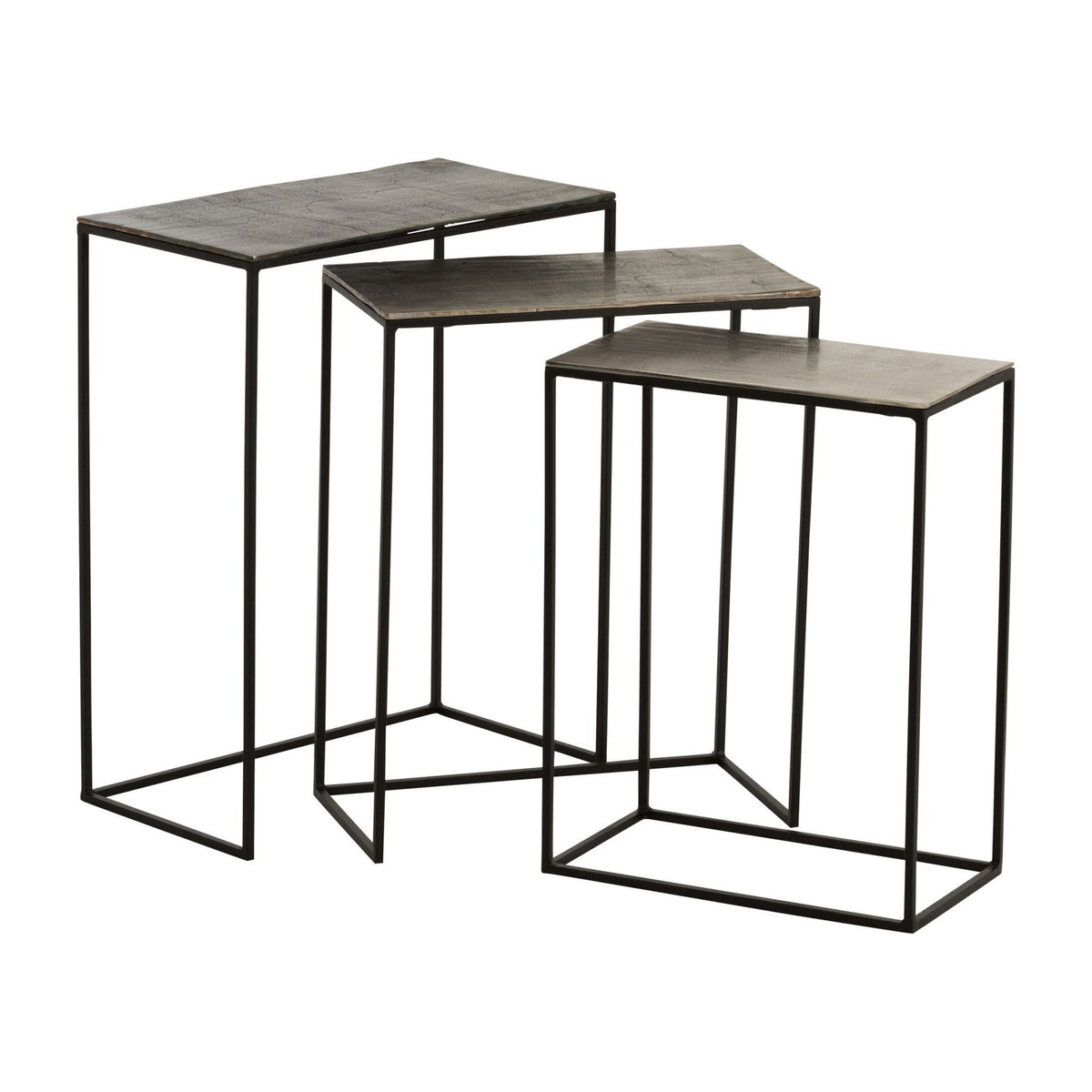 Set van 3 Bijzettafels Rechthoek Aluminium Zwart/Mix J-Line