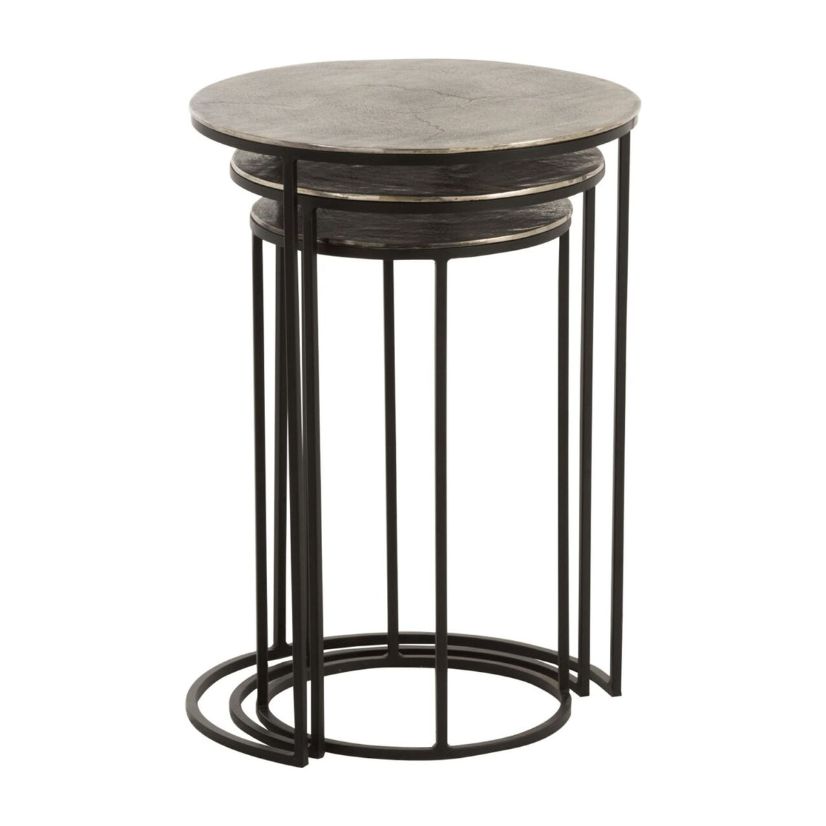 Set van 3 Bijzettafels Rond Aluminium Zwart/Grijs J-Line