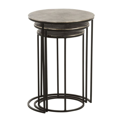 Set van 3 Bijzettafels Rond Aluminium Zwart/Grijs J-Line