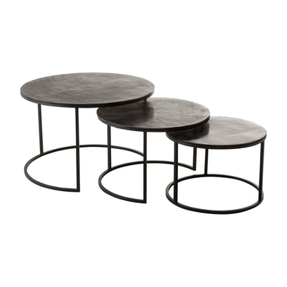 Set van 3 Bijzettafels Rond Geoxideerd Aluminium/IJzer Antiek Zwart J-Line
