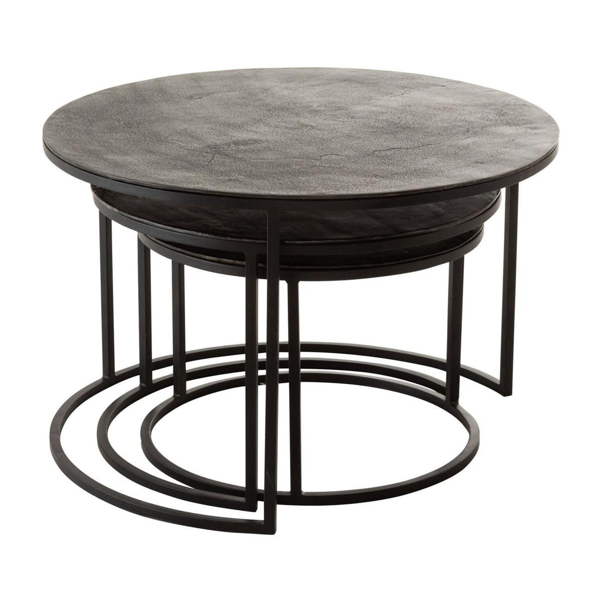 Set van 3 Bijzettafels Rond Geoxideerd Aluminium/IJzer Antiek Zwart J-Line