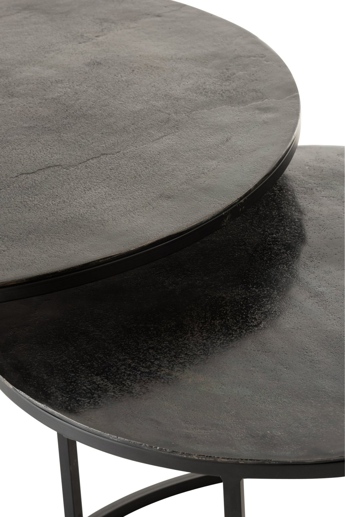 Set van 3 Bijzettafels Rond Geoxideerd Aluminium/IJzer Antiek Zwart J-Line