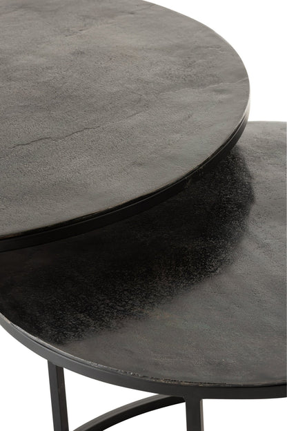 Set van 3 Bijzettafels Rond Geoxideerd Aluminium/IJzer Antiek Zwart J-Line