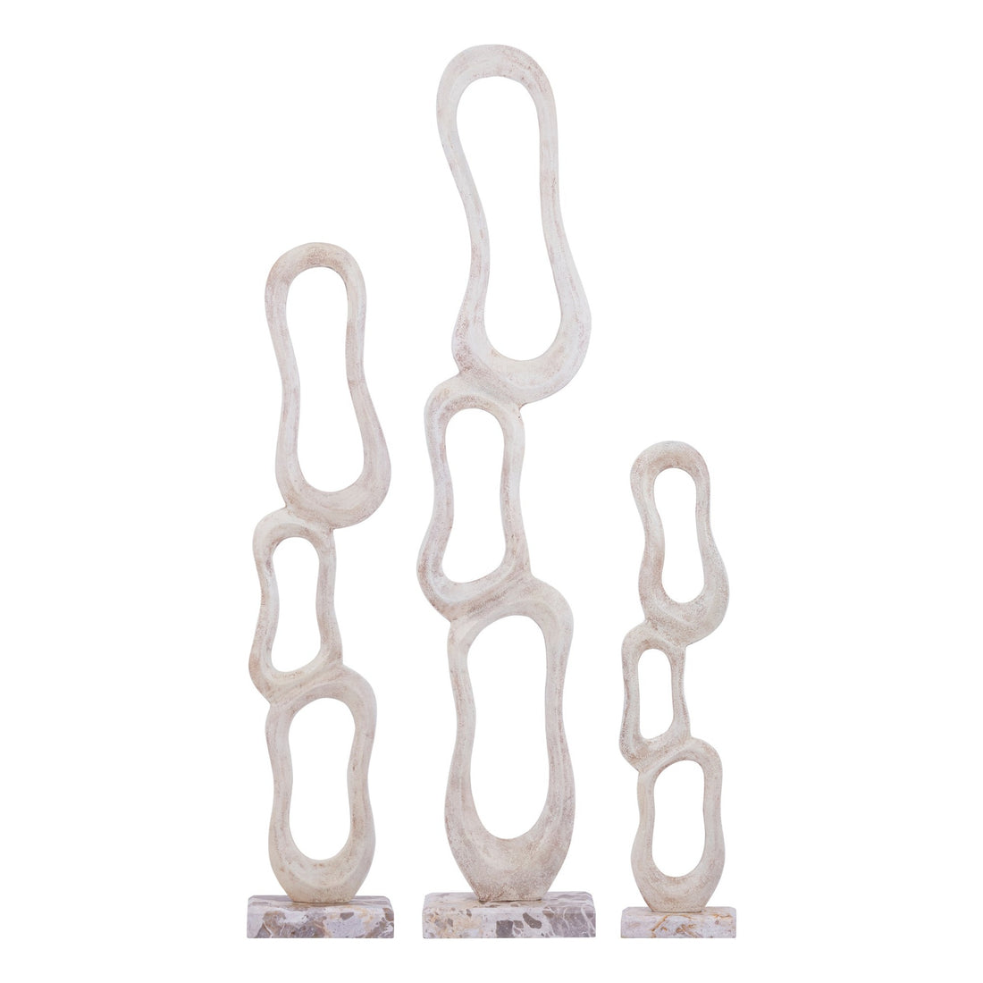 Set Van 3 Camare Beelden Abstract Beige van PTMD, de complete set met alle drie de beelden naast elkaar op witte achtergrond