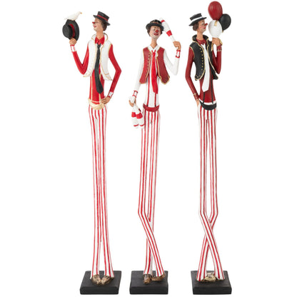 Set Van 3 Clowns Giant van J-Line, drie grote meerkleurige clownbeelden van polyresin naast elkaar