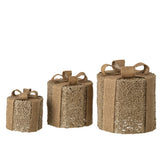 Set van 3 decoratieve cadeaudozen van J-Line met goudkleurige glitter en naturel stof, in kerstsfeer