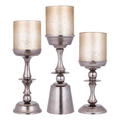 Set Van 3 Eliviana Windlichten Messing van PTMD, de complete set met alle drie de windlichten naast elkaar op witte achtergrond