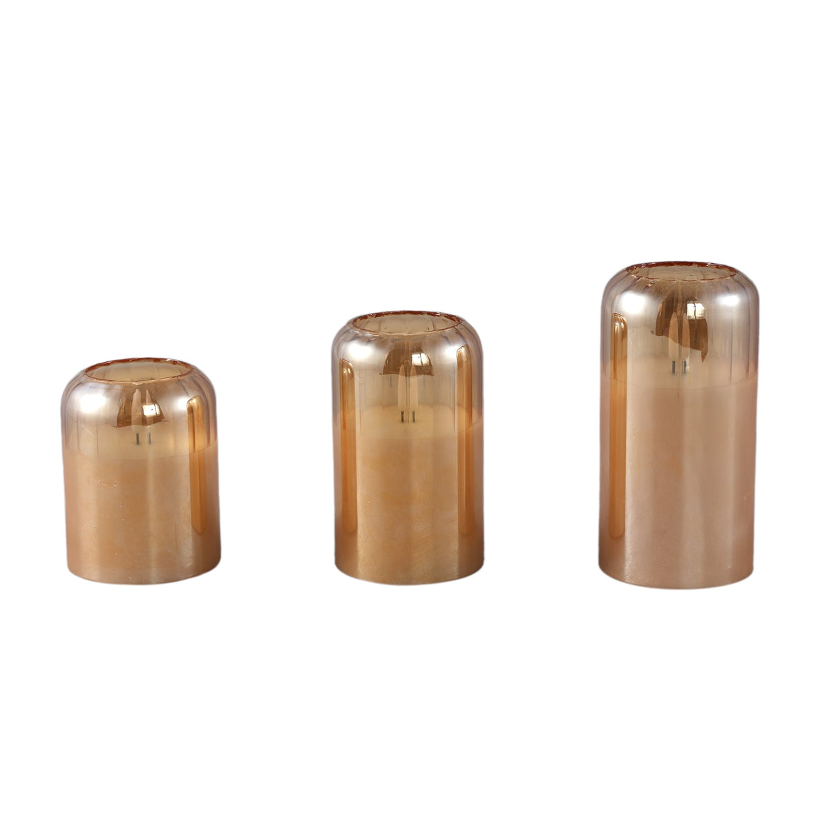 Set Van 3 Glass Led Amber LED Kaarsen van PTMD, de complete set met alle drie de kaarsen naast elkaar