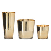 Set Van 3 Kaarshouders Glas Goud van J-Line, de complete set met alle drie de kaarshouders naast elkaar op witte achtergrond