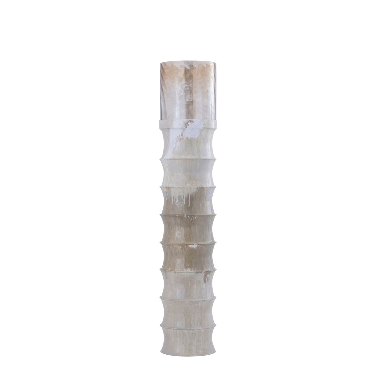 Set Van 3 Kaylyne Windlichten Crème Emaille van PTMD, het middelgrote windlicht op witte achtergrond