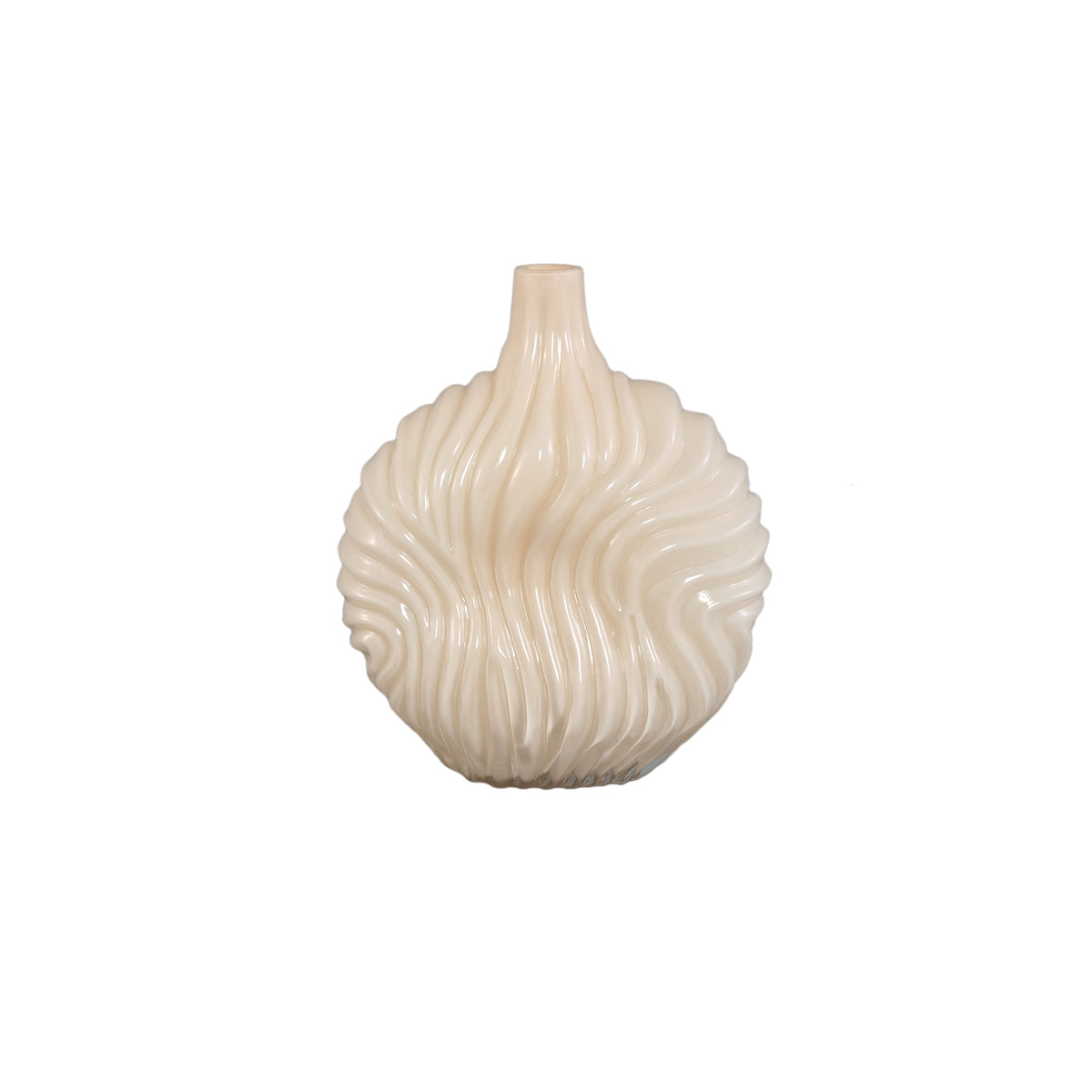 Set Van 3 Kelline Glazen Vazen Ribbel van PTMD, de crème glazen vaas big op witte achtergrond
