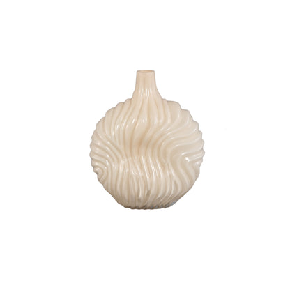 Set Van 3 Kelline Glazen Vazen Ribbel van PTMD, de crème glazen vaas big op witte achtergrond