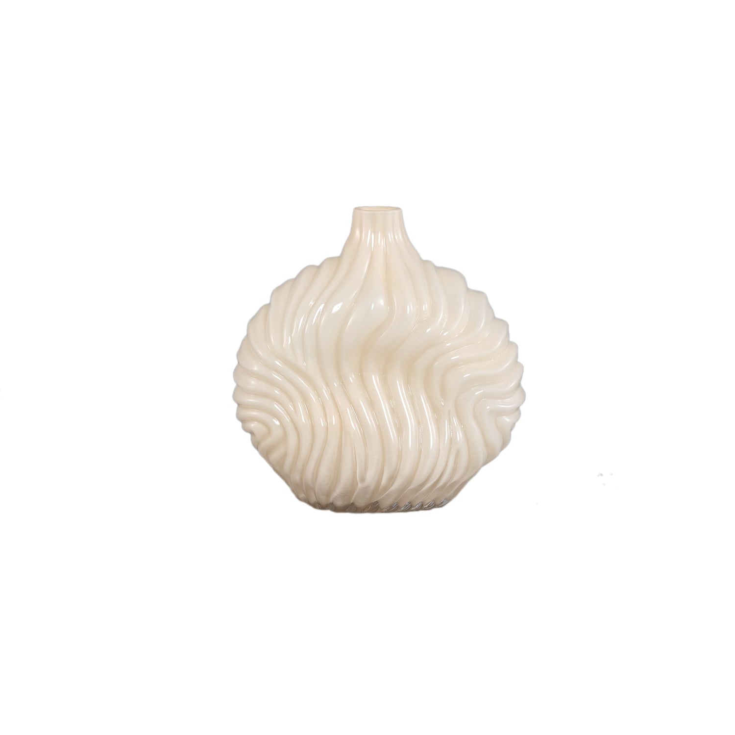 Set Van 3 Kelline Glazen Vazen Ribbel van PTMD, de crème glazen vaas small op witte achtergrond