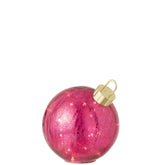 Kerstbal Led Glas Donkerroze Medium van J-Line, onderdeel van de Set Van 3 Kerstballen Led Glas Donkerroze, op witte achtergrond