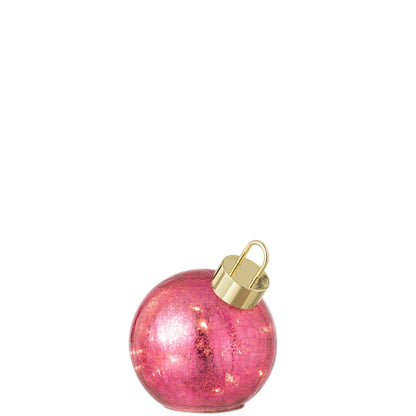 Kerstbal Led Glas Donkerroze Small van J-Line, onderdeel van de Set Van 3 Kerstballen Led Glas Donkerroze, op witte achtergrond