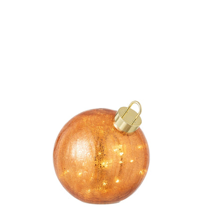 Kerstbal Led Glas Oranje Medium van J-Line, onderdeel van de Set Van 3 Kerstballen Led Glas Oranje, op witte achtergrond