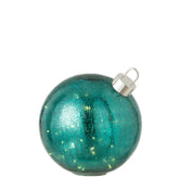 Kerstbal Led Glas Turquoise Large van J-Line, onderdeel van de Set Van 3 Kerstballen Led Glas Turquoise, op witte achtergrond
