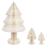 Set Van 3 Kerstbomen Vouwbaar Papier Gebroken Wit van J-Line, de complete set met alle drie de kerstbomen naast elkaar op witte achtergrond