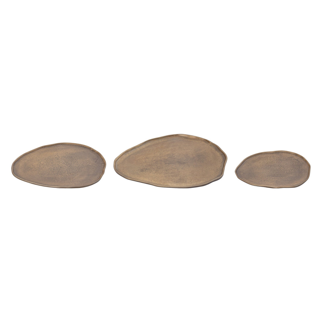Set Van 3 Kora Schalen Messing van PTMD, de complete set met alle drie de schalen naast elkaar op witte achtergrond