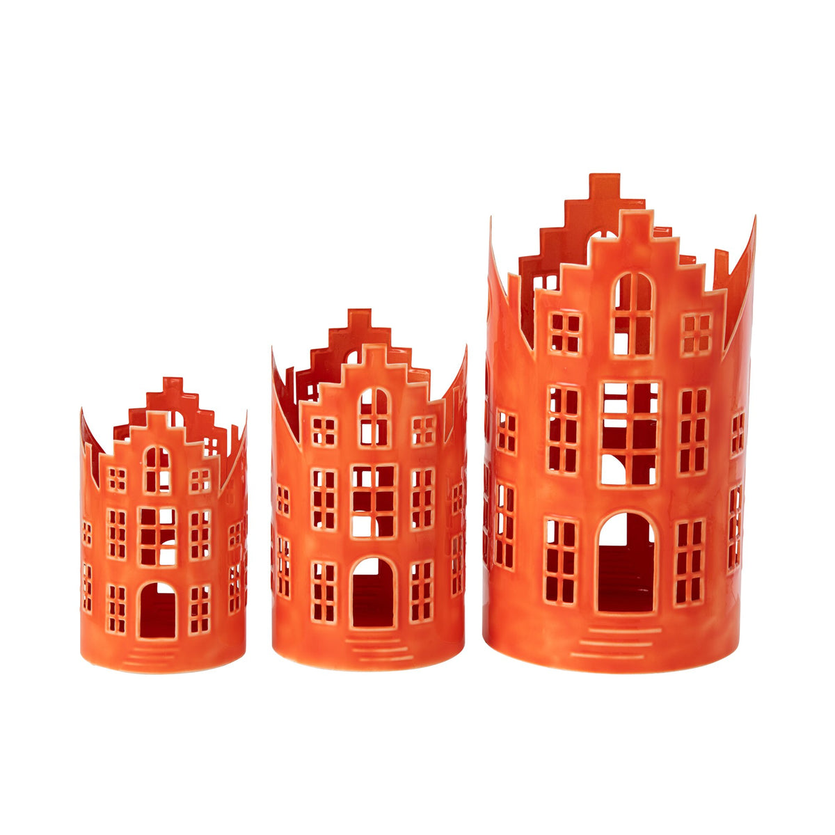 Set van 3 Lantaarns Huisje IJzer Oranje J-Line