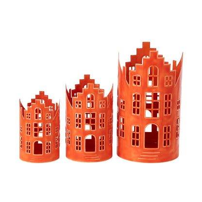 Set van 3 Lantaarns Huisje IJzer Oranje J-Line