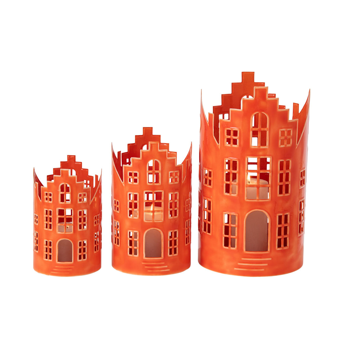 Set van 3 Lantaarns Huisje IJzer Oranje J-Line